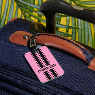 Étiquette À Bagage Cool personnalisé mignon rose noir course automobi