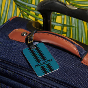 Étiquette À Bagage Cool personnalisé Turquoise bleu noir course autom