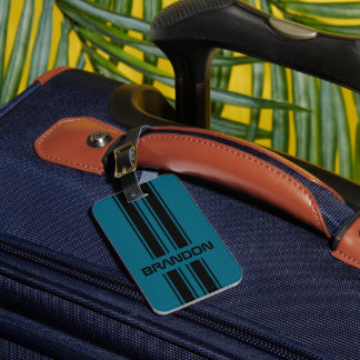 Étiquette À Bagage Cool personnalisé Turquoise bleu noir course autom