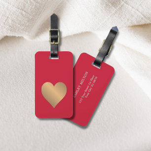 Étiquette À Bagage Cool Simple Red Faux Gold Heart