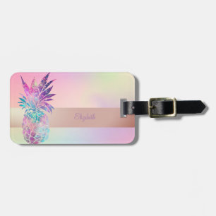 Étiquette À Bagage Cool tendance rayé, Holographique Ananas