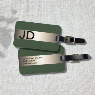 Étiquette À Bagage Cool Vert Faux Métal Bande Gras Monogramme