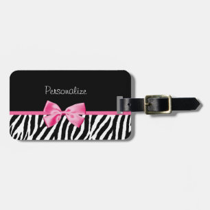 Étiquette À Bagage Copie à la mode de zèbre et ruban rose avec le nom