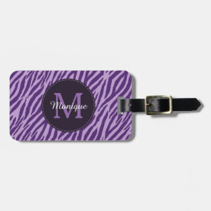 Étiquette À Bagage Copie pourpre élégante de zèbre avec le monogramme