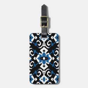 Étiquette À Bagage Copie tribale géométrique chic d'ikat de noir bleu
