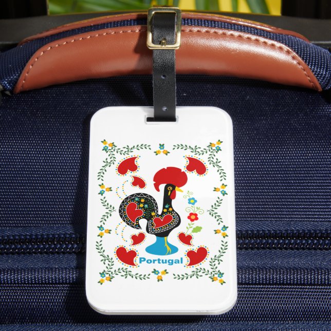 Étiquette À Bagage Coq traditionnel du Portugal en noir (Insitu Rectoal 2)