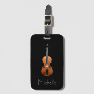 Étiquette À Bagage Coque violon Monogramme noir minimaliste