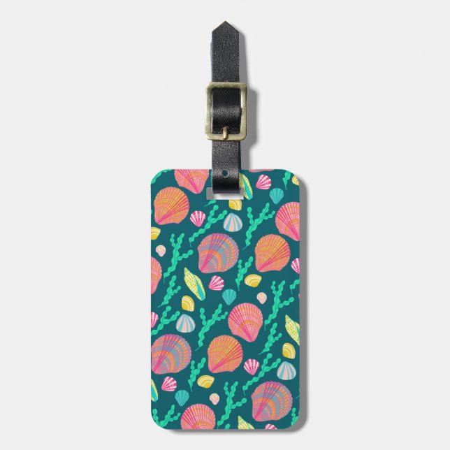 Étiquette À Bagage Coquillages clairs et algues CUSTOMISÉES (Devant Vertical)