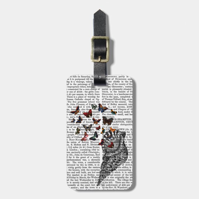 Étiquette À Bagage Coquille de conque et papillons 2 (Devant Vertical)