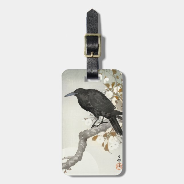 Étiquette À Bagage Corbeau Raven Koson Oiseau japonais (Devant Vertical)
