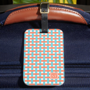 Étiquette À Bagage Corbeille Tissage Prépa - Monogramme Corail et Tur