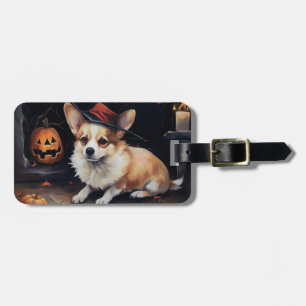 Étiquette À Bagage Corgi Citrouille Halloween effroi