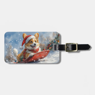 Étiquette À Bagage Corgi Dog in Sledge laissez passer Noël