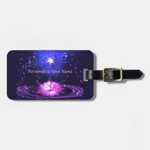Étiquette À Bagage Cosmic Zen violet cristal Lotus Fleur Stars Lugga