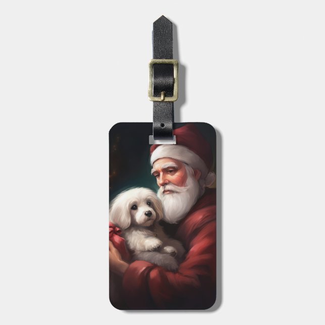 Étiquette À Bagage Coton De Tulear Avec Noël Du Père Noël (Devant Vertical)