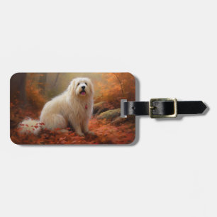 Étiquette À Bagage Coton De Tulear dans les feuilles d'automne qui to