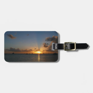 Étiquette À Bagage Coucher de soleil avec voiliers Paysage tropical P