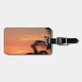 Étiquette À Bagage Coucher de soleil hawaïen orange, oiseaux et palmi