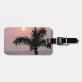 Étiquette À Bagage Coucher de soleil rose tropicale et palme