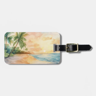 Étiquette À Bagage Coucher de soleil tropical à l'aquarelle