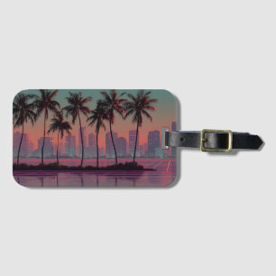 Étiquette À Bagage Coucoucher de soleil Retro Synthwave Cityscape