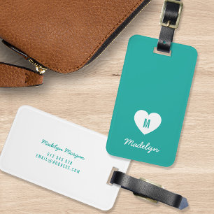 Étiquette À Bagage Couleur personnalisée Monogramme Coeur Script mode