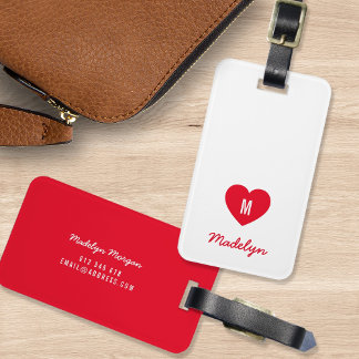Étiquette À Bagage Couleur personnalisée Monogramme Coeur Script mode