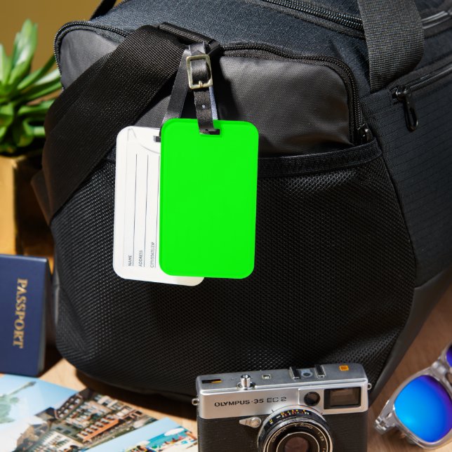 Étiquette À Bagage Couleur solide verte néon électrique | Classique (Recto & Verso)