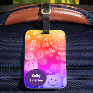 Étiquette À Bagage Couleurs arc-en-ciel personnalisées Joyeux sourire