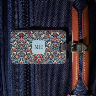 Étiquette À Bagage Couleurs riches de rouge et bleu damassé motif