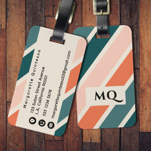 Étiquette À Bagage Couleurs Vintage Rayures Initiales Monogrammées No