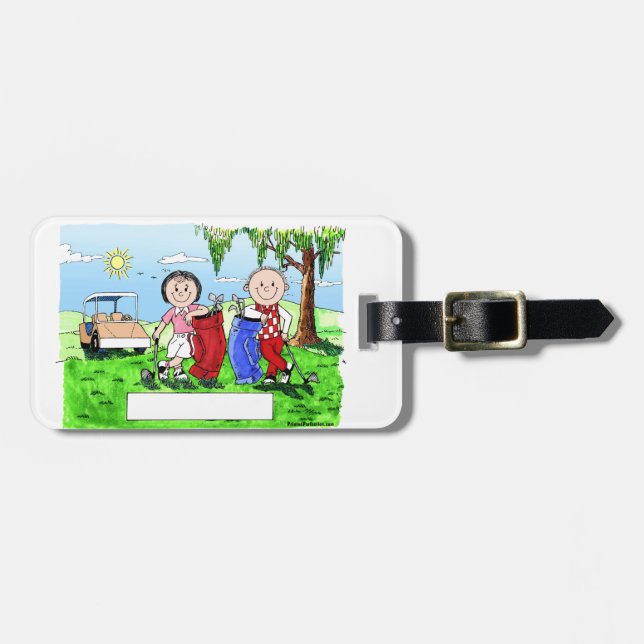 Étiquette À Bagage Couple de golf - Dessin personnalisé (Devant horizontal)