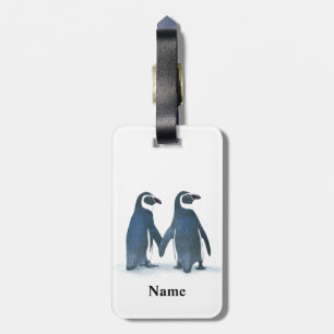 Étiquette À Bagage Couple de pingouin mou tenant les mains