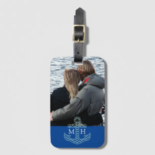 Étiquette À Bagage Couples personnalisés Photo Initiales Ancres nauti