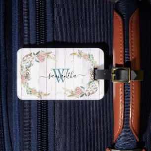 Étiquette À Bagage Couronne bohème personnalisée avec monogramme, cad