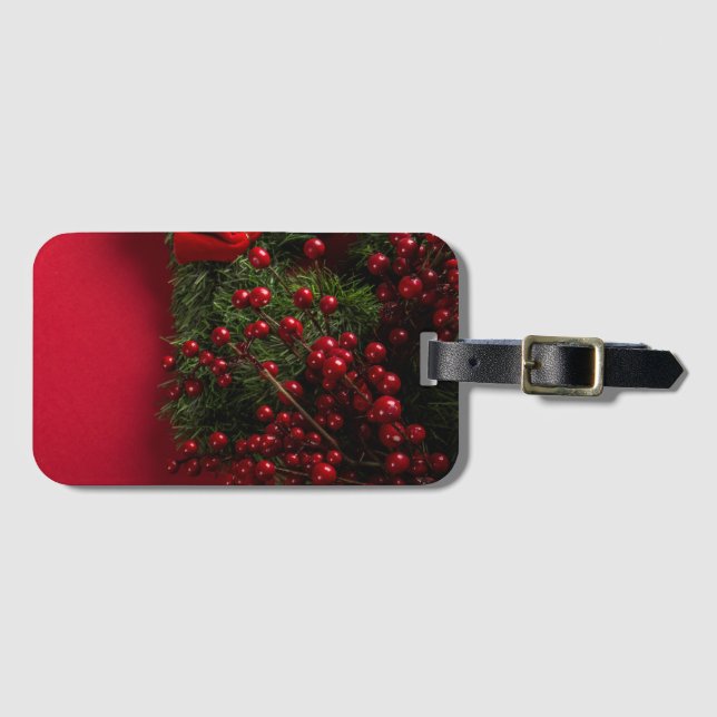 Étiquette À Bagage couronne de noël avec baies rouges (Devant Horizontal)
