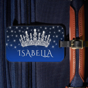 Étiquette À Bagage Couronne étincelante élégante & Étoiles Monogramme