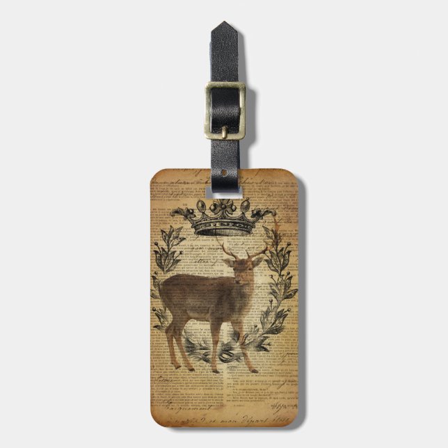 Étiquette À Bagage Couronne rustique outdoorsman blanc buck cerf (Devant Vertical)