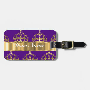 Étiquette À Bagage Couronnes d'or sur le pourpre