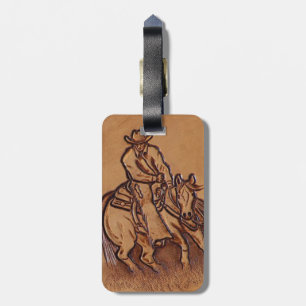 Étiquette À Bagage Cowboy en cuir occidental de rodéo d'équitation