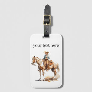 Étiquette À Bagage cowgirl blonde à cheval brun, personnalisable