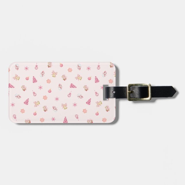 Étiquette À Bagage Cozy Pink Christmas Pattern (Devant horizontal)