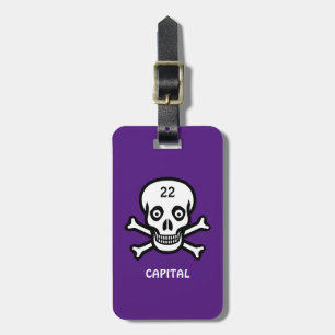 Étiquette À Bagage Crâne, os sur violet royal