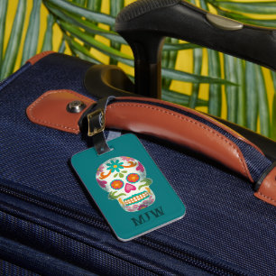 Étiquette À Bagage Crânes de sucre Dia De Los Muertos Monogramme