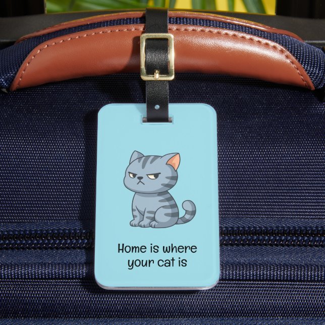 Étiquette À Bagage Cranky Grey Tabby Cat Quote Blue (Insitu Rectoal 2)