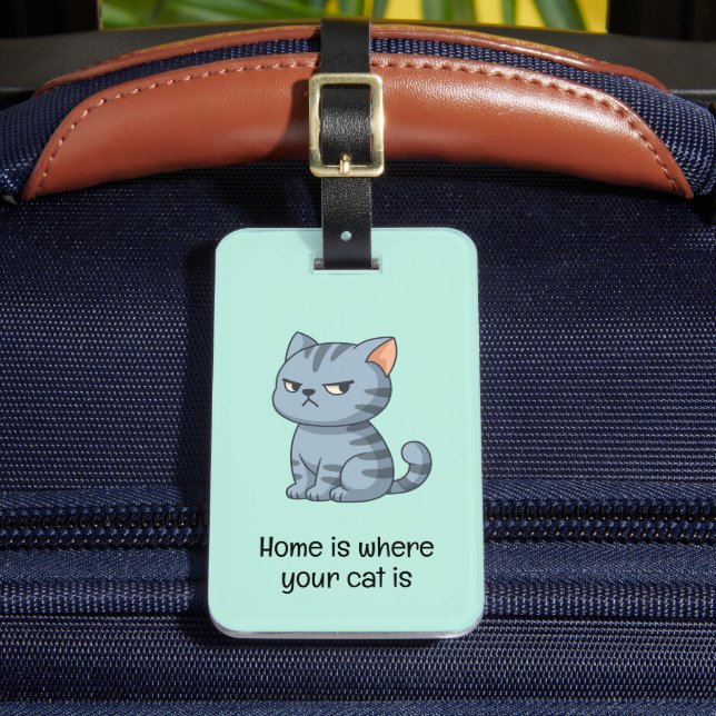 Étiquette À Bagage Cranky Grey Tabby Cat Quote Green (Insitu Rectoal 2)