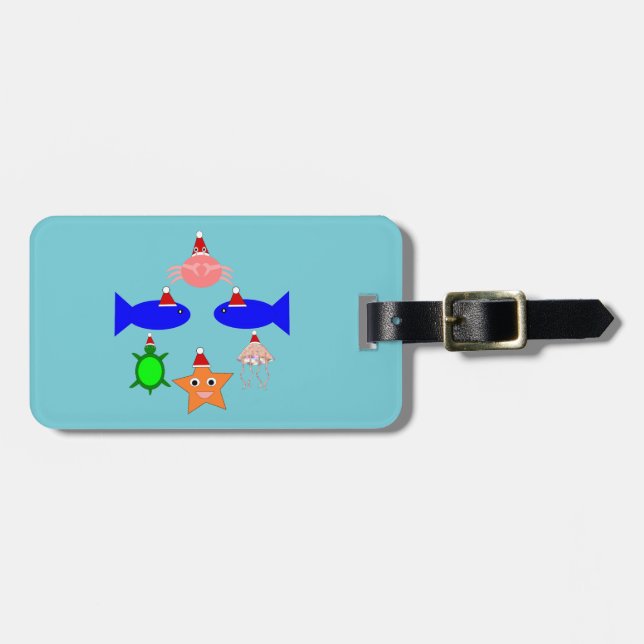 Étiquette À Bagage Créatures de la mer de Noël personnalisées (Devant horizontal)