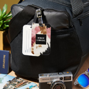 Étiquette À Bagage Crème d'or rose noir vachette