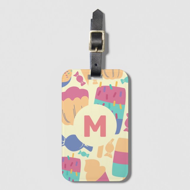 Étiquette À Bagage crème glacée et bonbons Motif été Monogramme (Devant Vertical)