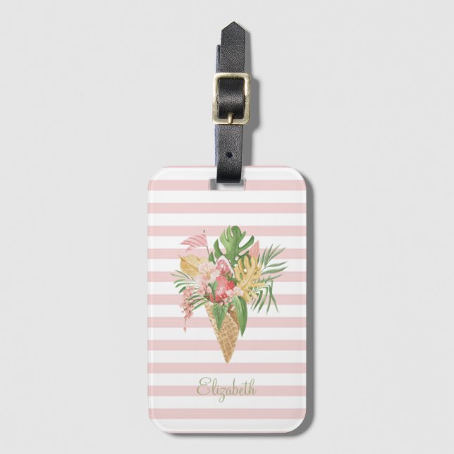 Étiquette À Bagage Crème glacée, Fruit Feuille tropical, Grès roses (Devant Vertical)
